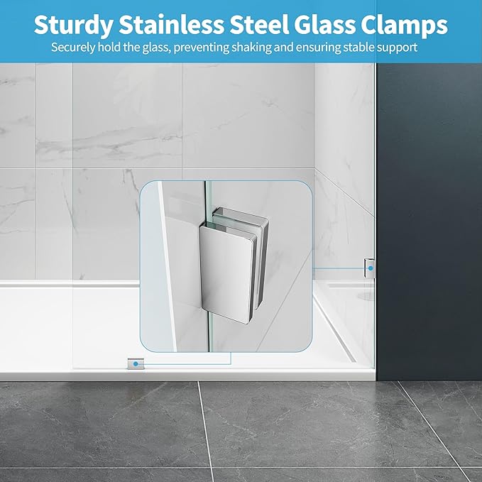 Shower Glass Panel, 32" W x 78.75" H Fixed Shower Screen Panel with 3/8"(10mm) SGCC Clear Tempered Glass, Frameless Walk in Shower Door for Bathroom (Chrome, 32" W x 78.75" H)