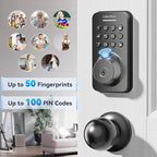 Ulecoce Fingerprint Keypad Deadbolt with Handle Set, Keyless Entry Door Lock, Door Locks for Front Door Lock Set, App Control, Auto Locking, Easy to Install, Matte Black