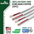 fast Cat. Speaker Wire 14 Guage 2C, UL Listed & CMR/CL3R-FT4 Rated - Speaker Cable w/PVC Jacket, 100% Oxygen-Free Pure Bare Copper - (41) HighFlex 14 Guage Wire - in-Wall Use-500ft Bulk Cable, Blue