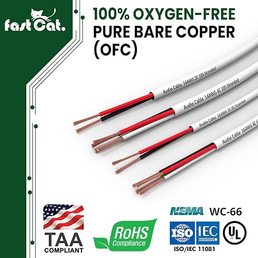 fast Cat. Speaker Wire 16 Guage 4C, UL Listed & CMR/CL3R-FT4 Rated - Speaker Cable w/PVC Jacket, 100% Oxygen-Free Pure Bare Copper - (26) MidFlex 16 Guage Wire - in-Wall Use-500ft Bulk Cable, Blue