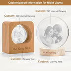 Yijhpbc Custom 3D Crystal Photo Night Light Personalized Photo Crystal Ball Engraved Picture Lamp with Wood Base Memorial Gift for Pets Family Couple Birthday Valentine's Day (Style 3)