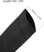 MECCANIXITY Braided Cable Sleeves Heat Shrinkable Fabric Sleeving, 1 9/16" 33ft Black 2:1 Ratio Heat Shrinkable Cord Protector for Harness Cable, Network Cable Protection, Cable Management