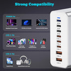 USB C Charger Block 200W, GaN 8-Port USB-C PD Fast Charging Station Desktop Hub, PD65W Laptop Charge Adapter Compatible with MacBook Pro/Air/DELL/Steam Deck/iPhone 16/15/Galaxy S22/S23
