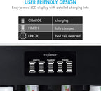Tenergy TN486U 5-Bay Universal Battery Charger with LCD, Micro USB/Type C Input, for AA, AAA, C, D, and 9V Rechargeable Batteries