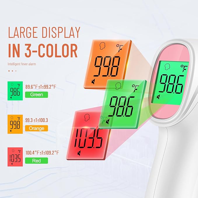 Forehead Thermometer for Adults, Kids & Babies, No-Touch Digital Thermometer with LCD Backlight Display, Fever Alarm and 1s Instant Reading - Pink