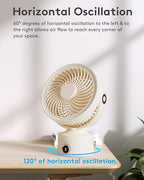 CARONSORT Desk Fan, Small Oscillating Fan for Bedroom, 9 Inch Table Fans Quiet,Desk Air Circulator Fan with 3 Speeds, 4H Time, Rechargeable Fan for Office/Dorm/Room-Beige
