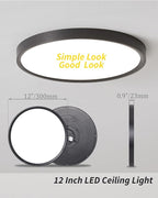 4Pack 12 Inch Remote Control Dimmable LED Flush Mount Ceiling Light Panel,24W 2520LM,2700K-6000K Adjustable Color,Ultra Thin Round Black Ceiling Light Fixture for Hallway Kitchen Bedroom Home Office