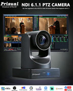 Prisual NDI 6.1.1 PTZ Camera, Ai Auto-Tracking, 20x Optical Zoom LAN USB3.0 PoE HDMI PTZ Camera for Church Services Worship Education Live Events(Official NDI Certified) PT20X-UL-N