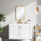 22x34 Inch Gold Bathroom Mirror, Metal Framed Wall Mirror with Rounded Edges, Rustproof Horizontal Vertical Hanging for Vanity Over Sink