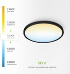 ASD LED 12" Round Flush Mount Ceiling Light Fixture, Low Profile Surface Lighting | 5CCT, Dimmable, Ultra-Thin, ETL Listed | 24W 1900LM 2700-6000K 120V | Kitchen, Hallway Lamp | Black, 12 Pack