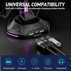 Oritikur RGB Headset Stand with 9 Light Modes and 2 USB Charging Ports - Controller Holder for Desk - Headphone Stand & Detachable Controller Hook for PC Earphone Gaming Room Setup Accessories