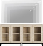 WAMPAT Modern TV Stand with Glass Doors for 32-70 inch TVs, 2 in 1 Entertainment Center Console with Adjustable Shelves for Living Room, Bedroom, Light Oak