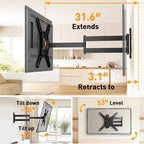 Perlegear Long Arm TV Wall Mount for 26-65 inch TVs up to 100 lbs, Corner TV Mount Bracket with 31.65” Extension, Swivel, Tilt Articulating Arms, Max VESA 400x400mm, Full Motion Wall Mount PGMF25B