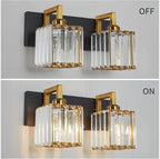FDPBY Modern Bathroom Vanity Light 2-Lights Black Gold Crystal Wall Lamp Bathroom Modern Crystal Vanity Lighting