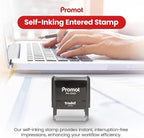 Promot Entered Self Inking Rubber Stamp - Refillable Stampers for Office - Business, Accounting, Bookkeeping, Coding, Legal, Notary, Work, Ordering, Inventory Stamps - Red Ink