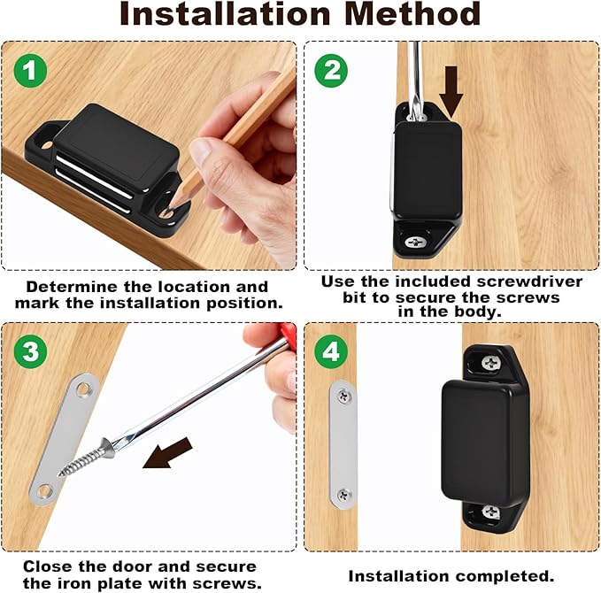 8 Pack Magnetic Push Latch,Heavy Duty Magnetic Touch Latch,for Push to Open Cabinet or Kitchen Drawer, Kitchen Door (Black - 0.98 inch, 8 Pack)