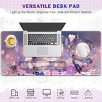 Large Desk Mat, Gaming Mouse Pad, Desk Pad Protector, XXL Mousepad + Keyboard Wrist Rest+Mouse Wrist Rest+Coaster Set with Ergonomic Desk Pad for Home Office PC Computer, Pastel Purple Flower Moon
