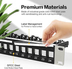 PBAEGAV 24 Port Patch Panel Blank UTP/STP 1U 19“ Keystone Patch Panel with Cable Management and Support Bar Compatible with LC/SC/ST/FC/USB/HDMI Keystone Jack(24 Port)