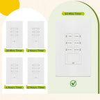 TG 1-Hour Countdown Timer Switch, for Bathroom Exhaust Fans, Heaters, Lights, LED Indicator, 120VAC 800W, No Neutral Wire Required, UL Listed, Screwless Wall Plate, White, 1 Pack