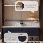 Bathroom Vanity with Double Sinks - LED Smart Defogging Mirror & Equipped with Tissue Hole | Modern Double Sink Bathroom Cabinet, 2 Drawers & Wavy Panel, Dark Blue (Mirror, 52IN)
