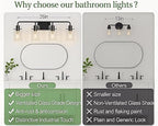 L LOHAS LED 4-Light Bathroom Light Fixtures, 26.37" Black Bathroom Vanity Light with Straight Glass Shades, Modern Vanity Lights for Mirror Living Room Hallway, E26, ETL Listed