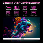 Gawfolk Gaming Monitor 24.5 Inch 200Hz Built-in Speakers, 180hz PC Monitor FHD 1080P Frameless Computer Monitors, VA,sRGB 100%, DisplayPort, HDMI, Eye Care, Wall Mount Compatible (White)