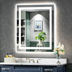 YEELAIT 28x32 Inch LED Bathroom Mirror with Lights Front and Backlit Lighted Vanity Mirror for Bathroom Wall with 3 Colors Dimmable Anti-Fog Memory Shatter-Proof IP54 Waterproof Horizontal/Vertical