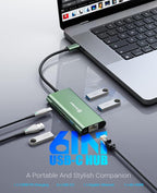 UtechSmart USB C Hub, Ethernet Multiport Adapter 6 in 1 USB C to HDMI Dock Compatible for MacBook Pro/Air, Chromebook, Dell XPS, HP and Type C Devices (Gigabit Ethernet 100W PD 4K HDMI USB 3.0) Green