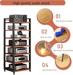 Dernoing 7 Tier Audio Rack Tower, CD Record Player Stereo Receiver AV Equipment Cabinet Display Rack, Weight Capacity 661 lbs, with Adjustable Wooden Shelves for Home (7 Tier Teakwood)