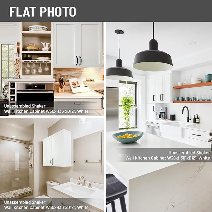 Wall Kitchen Cabinets, White Shaker Cabinet, Wall Mounted, RTA Upper Cabinet, Modern for Kitchen and Bathroom with Door (White, 30" W x 36" H x 12" D)