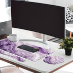 Britimes Purple Pink Marble Gold Keyboard Mouse Pad Set 4in1 Large Mousepad+Keyboard Wrist Rest+Mouse Wrist Rest+Coaster Ergonomic Design for Home Office Computer 35.4x15.7 inches