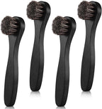 4 Pcs Horsehair Shine Shoes Brush Kit Polish Dauber Applicators Cleaning Leather Shoes Boots Care Brushes Suede Cleaner Brush with Microfiber Shoe Cloth(Black Handle A)