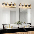 FDPBY Modern Bathroom Vanity Light, 4-Light Black Gold Wall Sconce with Crystal Accents, Over Mirror Bathroom Lighting Fixture, 32.67" Long Dimmable Vanity Lamp for Makeup, Easy Installation