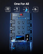 Power Strip Surge Protector, SUPERDANNY 8Ft Long Extension Cord with 6 USB Charging Ports and 22 AC Outlets, 1875W/15A, 2100 Joules, Flat Plug Power Outlet for Home, Office, Dorm, Gaming Room, Black