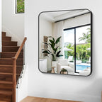 Bathroom Mirror, 48 x 40 inch Black Rectangle Wall Mirror, Metal Frame Rectangular Vanity Mirror, Rounded Corner Wall Mounted Mirror for Modern Bedroom Living Room Hangs Horizontal/Vertical