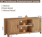 Joaxswe Farmhouse 55" Entertainment Center,Dark Wood Tv Stand with Adjustable Shelves & 2 Door Storage,Wooden Media Console Cabinet for TVs Up to 65 inches, Rustic Tv Stands for Living Room,Bedroom