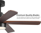 WINGBO 48 Inch DC Ceiling Fan with Lights and Remote Control, 5 Carved Solid Wood Blades, 6-Speed Noiseless Reversible DC Motor, Indoor Ceiling Fan in Matte Black Finish with Walnut Blades