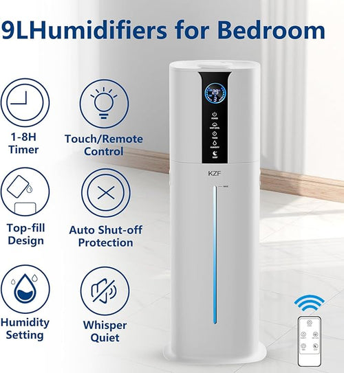 9L Smart Humidifiers for Bedroom Large Room, 2.3Gal Cool Mist Top Fill Diffuser App & Remote Control, 3 Mist Modes, Quiet Humidifier for Home Office Plant (APP White)