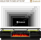 oneinmil Fireplace TV Stand with 36” Electric Fireplace, 2 Tier TV Console Stand for TVs Up to 90"", LED Light Entertainment Center, Fireplace for The Living Room TV Stand, Black, 80''