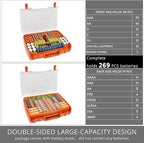 Aptbyte Battery Organizer Storage Holder Box Case with Tester- 269 Batteries Double-Sided Variety Pack, Holds AA AAA 4A C D Cell 9V 3V Lithium LR44 CR2 CR123 CR1632 18650 Button- Orange (Box Only)