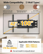 FORGING MOUNT Long Arm Full Motion TV Wall Mount for Most 42-100" TVs Holds 176 lbs, 41.75" Long Extension Corner TV Mount Heavy Duty Swivel/Tilt, Max VESA 800x600mm, Filts16”,18”,24” Studs