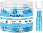 haisstronica 200PCS Heat Shrink Fork Spade Connectors #8 Waterproof Marine Grade Fork Terminal Connectors U-Type Blue 16-14 Gauge