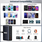 500W Fast Charging 8 Port USB C Charger Block with Nylon Fast Charging Cable, Multi-Device Charging Station Wall Desktop Charger with GaN Ⅲ Technology, USB-C Charger Adapter for MacBook/iPad/iPhone 16