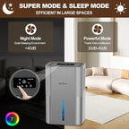 Aerbyon Dehumidifiers for Home 95 OZ Water Tank(1000 sq. ft) Dehumidifier for Bathroom with Auto Shut Off,7 Colors Light, Quiet Sleep Mode Dehumidifier for Bedroom, Basement, RV, Closet