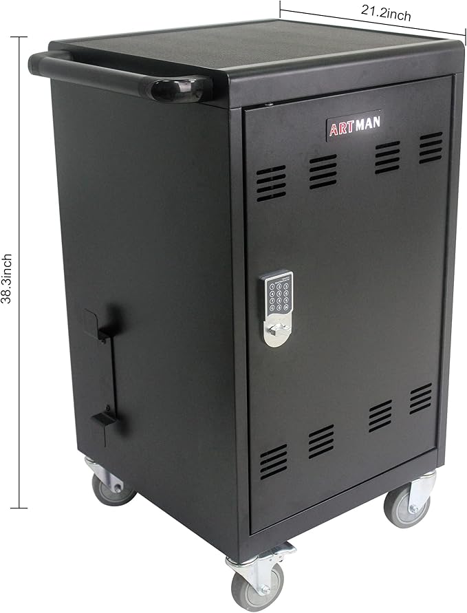 32 Device Mobile Charging Station for Laptops/Tablets/iPads/Chromebooks,32 Bay Lockable Charging Cabinet with Cable Management & Power Strip Included, Laptop & Tablet Storage Carts,Combination Lock