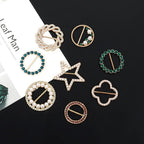 T-Shirt Clips 9 PCS, Clothes Corner Knotted Button, Fashion Alloy Pearl Rhinestone Circle Clip Buckle Round Shirt Silk Scarf