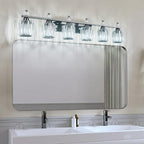 FDPBY Bathroom Vanity Lights 6-Light Plating Black Modern Crystal Vanity Light Fixtures Over Mirror Crystal Bathroom Vanity Lighting Fixtures