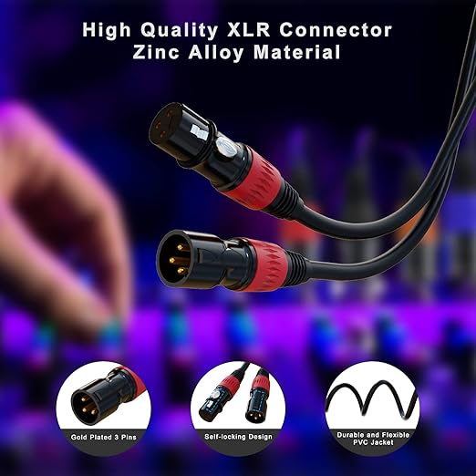 AuxLink XLR Cables 50FT 10Packs, XLR Microphone Cable Male to Female Gold-Plated 3-Pins Compatible with Microphones, Stage Lighting, Speaker Systems and More
