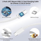 2 Pack Fast Charger iPhone 17/16/15,40W USB C Dynamic Apple Adapter with 60W Max 10FT Type C-C Fast Charging Woven Cable 40W Apple Wall Charger for iPhone 17 Pro/17 Air/16e/16/15Plus,iPad Pro/Air/Mini