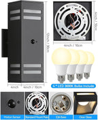Zinola Motion Sensor Outdoor Lights 2 Pack, Modern Outdoor Wall Lights Black Exterior Lighting Fixtures, Square Motion Detector Lights for Outside, Waterproof Sconce for House Porch, Bulbs Included